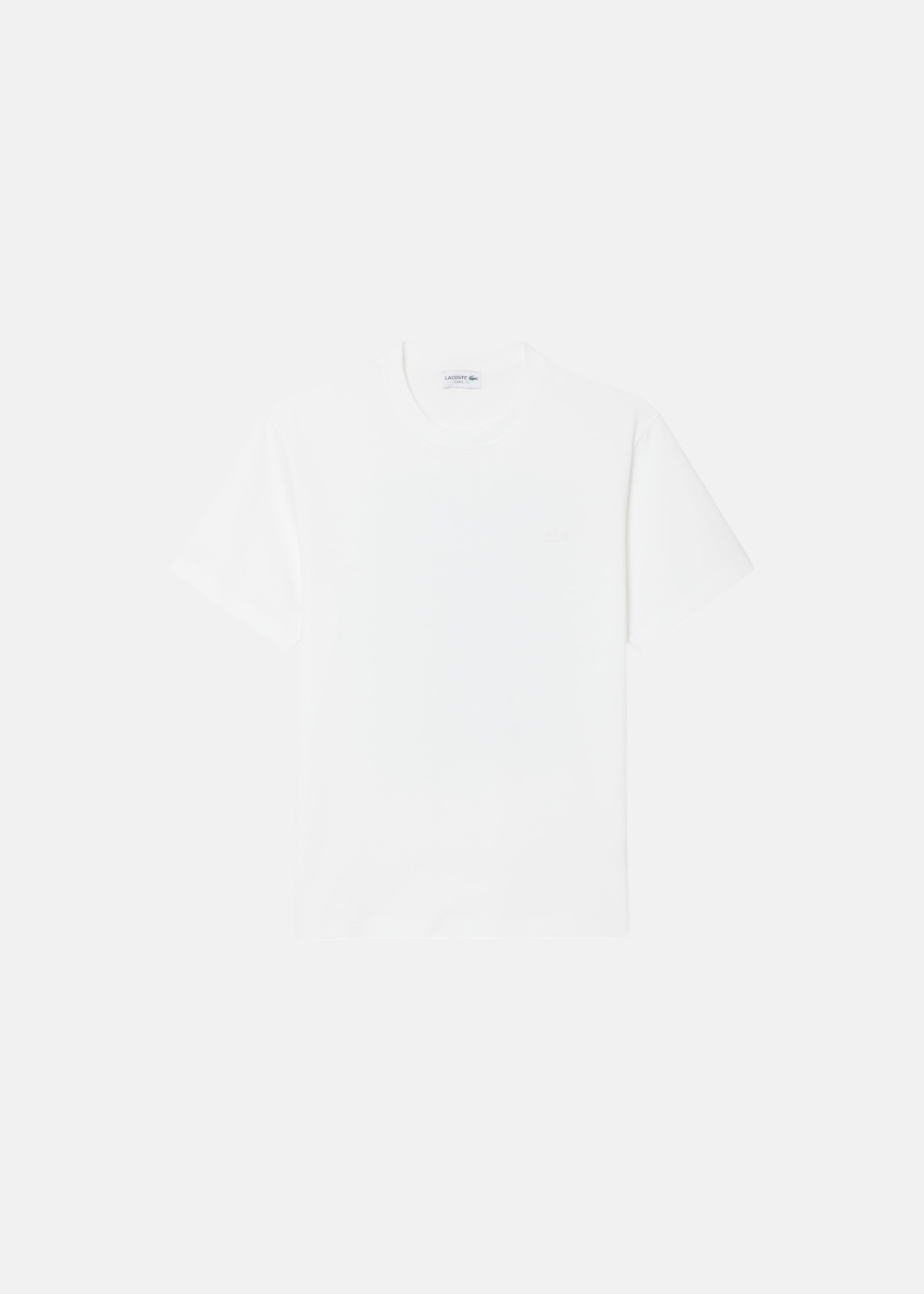 photo vue de face sur fond blanc du T-shirt Homme Lacoste Blanc avec Logo Imprimé au Dos | Purple Store
