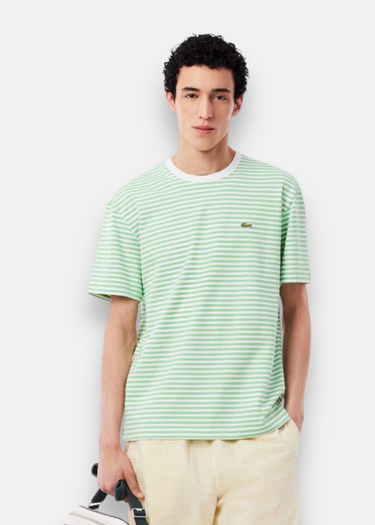 T-shirt Lacoste a rayure vert vue de face