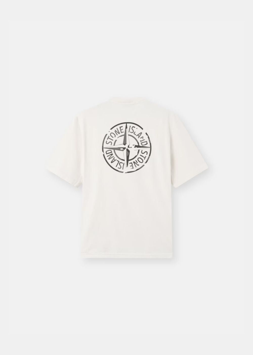 vue de dos sur fond blanc du T-shirt Stone Island – imprimé dos camouflage | Purple Store