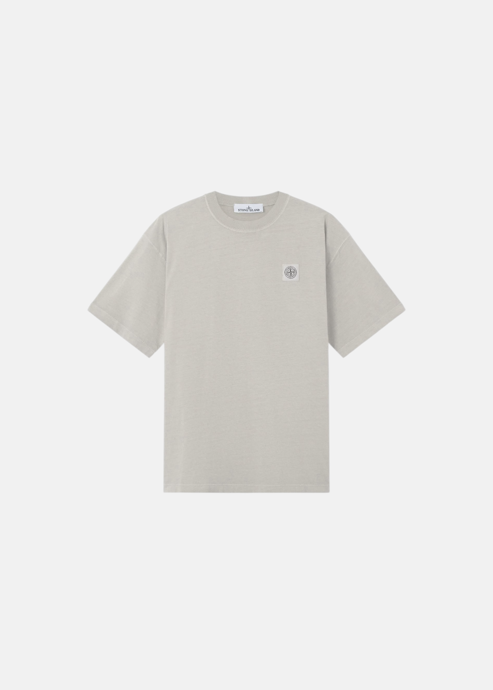 vue de face sur fond blanc du T-shirt homme Stone island avec badge compass- gris