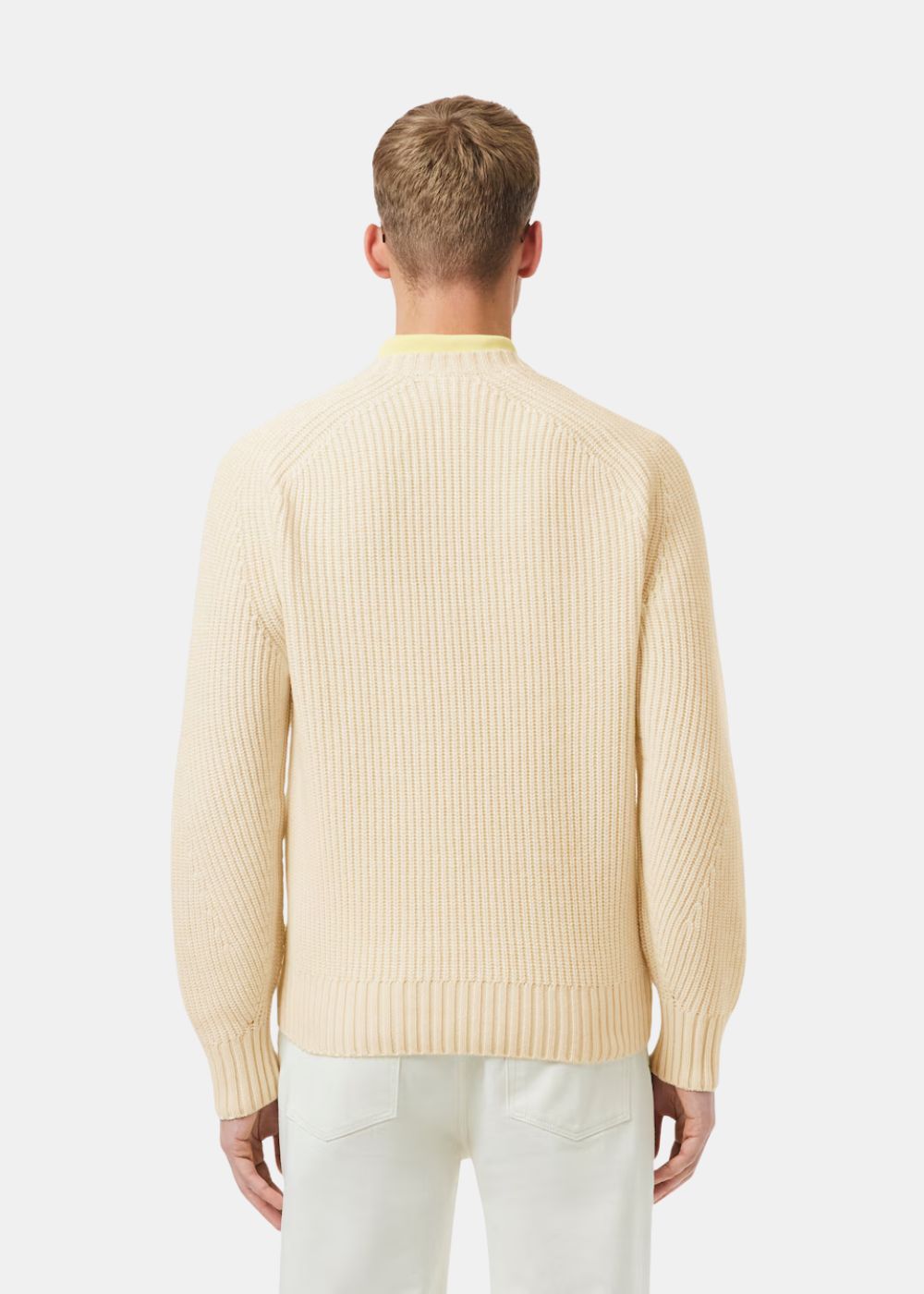 Vue de dos du pull Lacoste beige coupe classique en laine jauge 5.