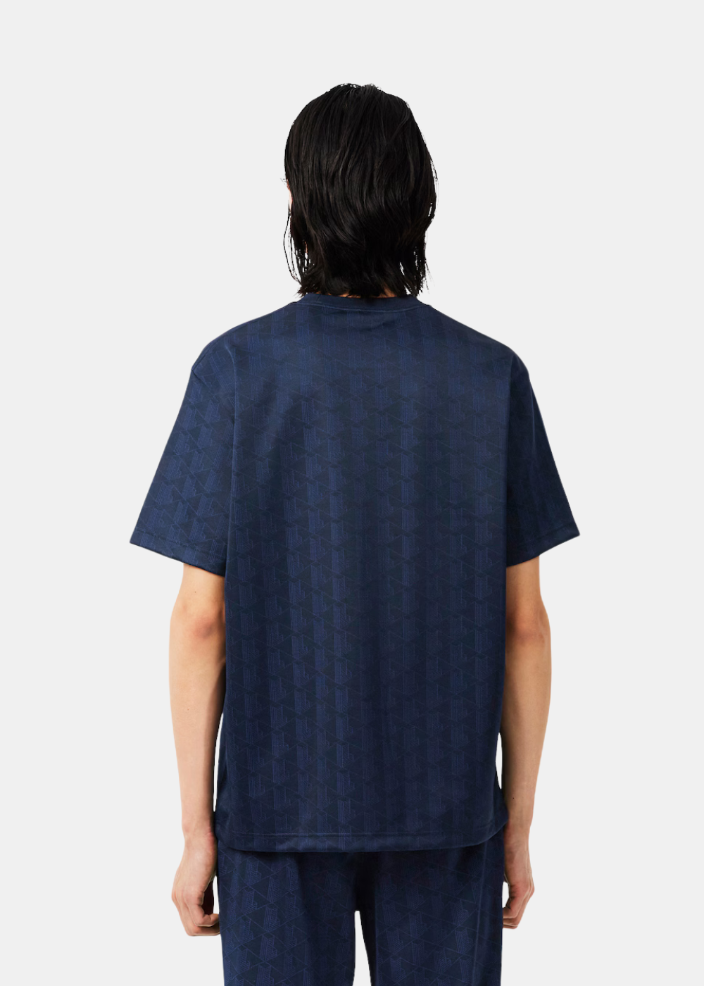 Vue de dos du t-shirt Lacoste marine coupe classique en jacquard.