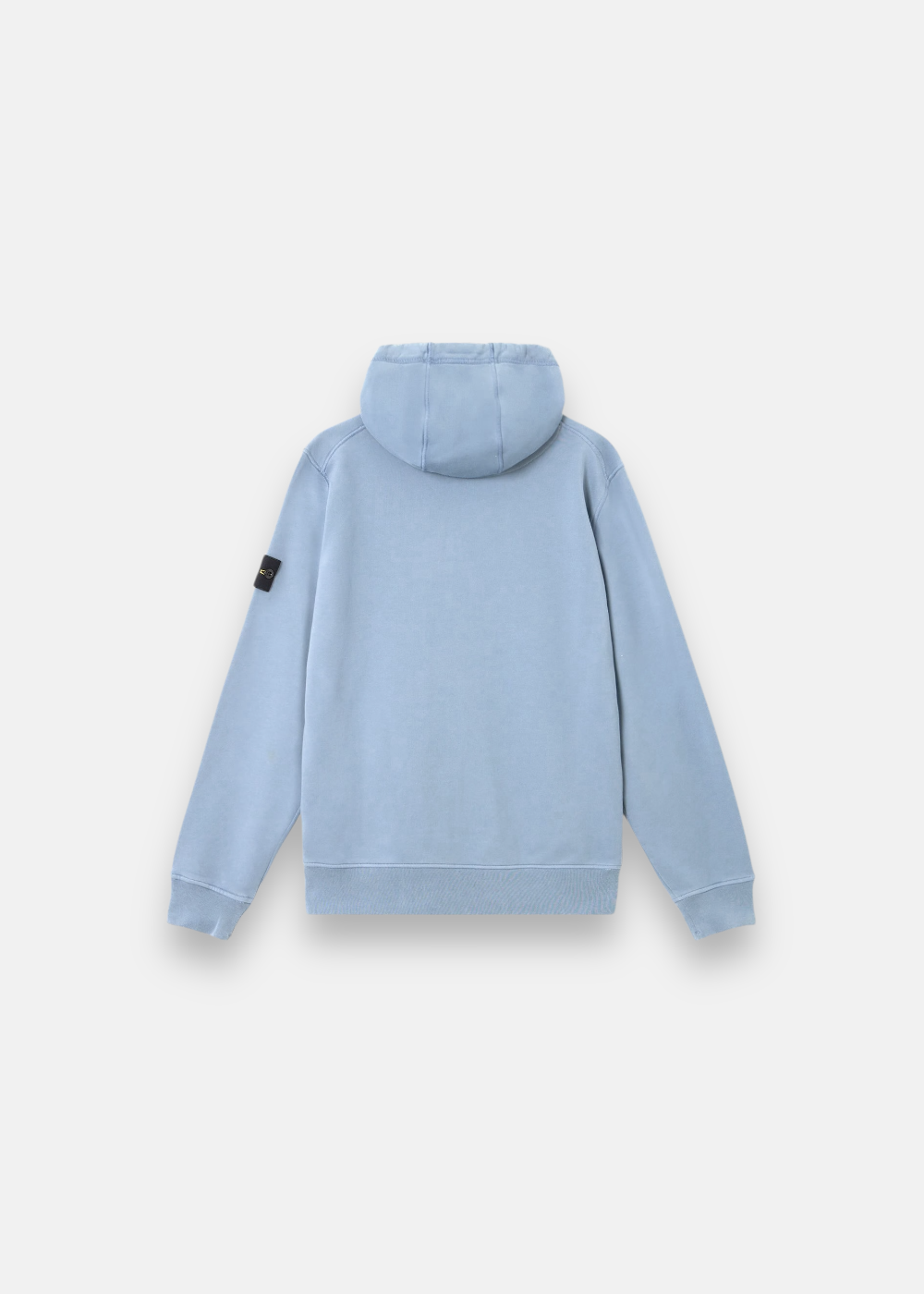 Vue arriere a plat sur fonc blanc du Sweat a capuche Stone Island zippé bleu ciel