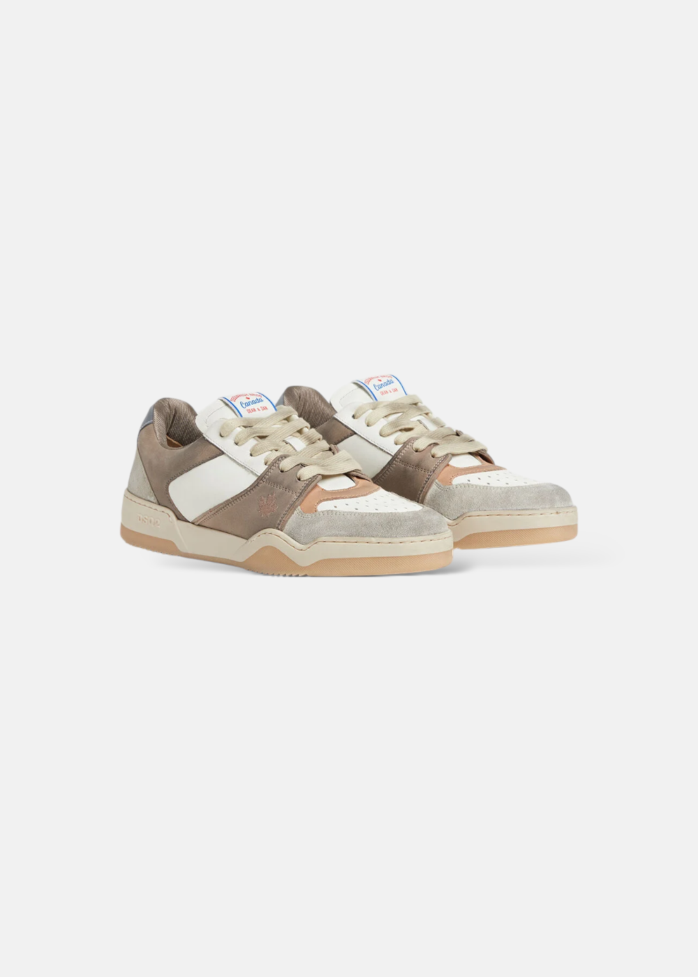 Paire de baskets Dsquared2 Spiker en cuir et daim tons neutres présentées de trois-quarts face.