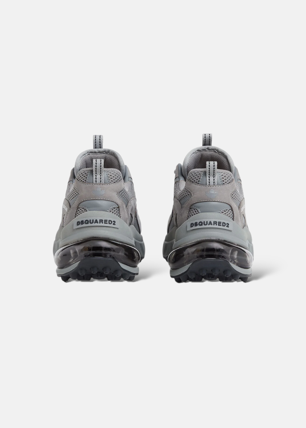 Paire de baskets Dsquared2 Bubble gris fer vues de dos, mettant en évidence les talons logotypés et les bulles d'air.