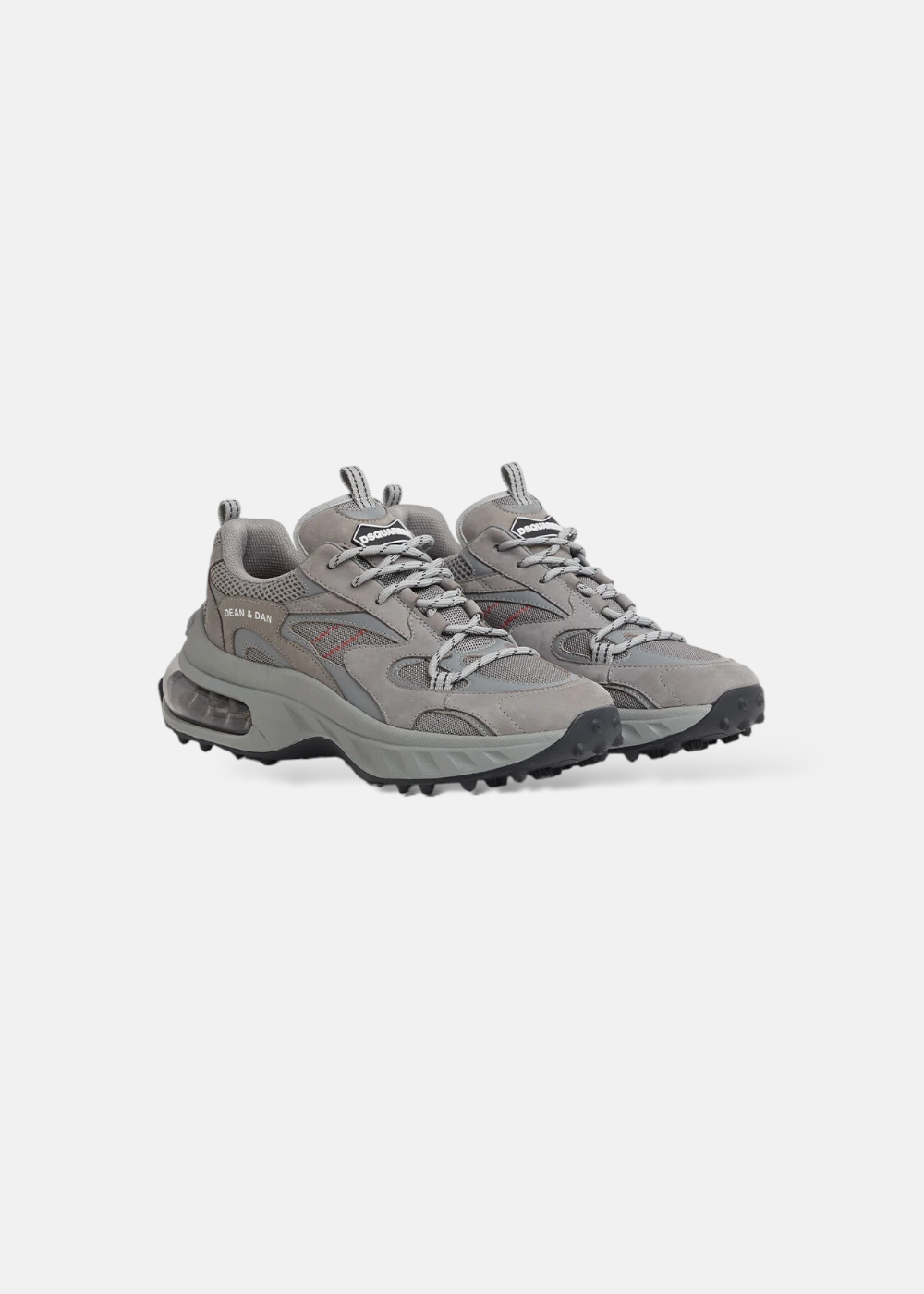 Paire de baskets Dsquared2 Bubble gris fer en maille et daim, vue de trois-quarts avant sur fond uni.