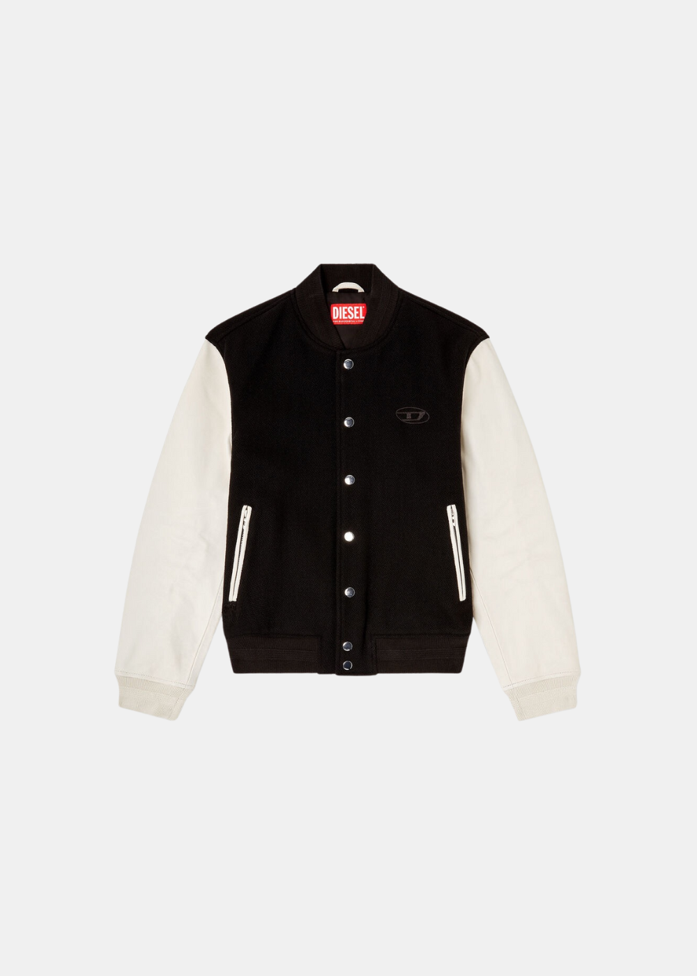 Blouson aviateur Diesel L-Arry-Wrd en laine noire et manches en cuir blanc cassé avec logo Oval D.