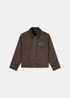 Blouson Homme A.P.C. workwear en toile de coton marron avec col velours et poche zippée vue de face