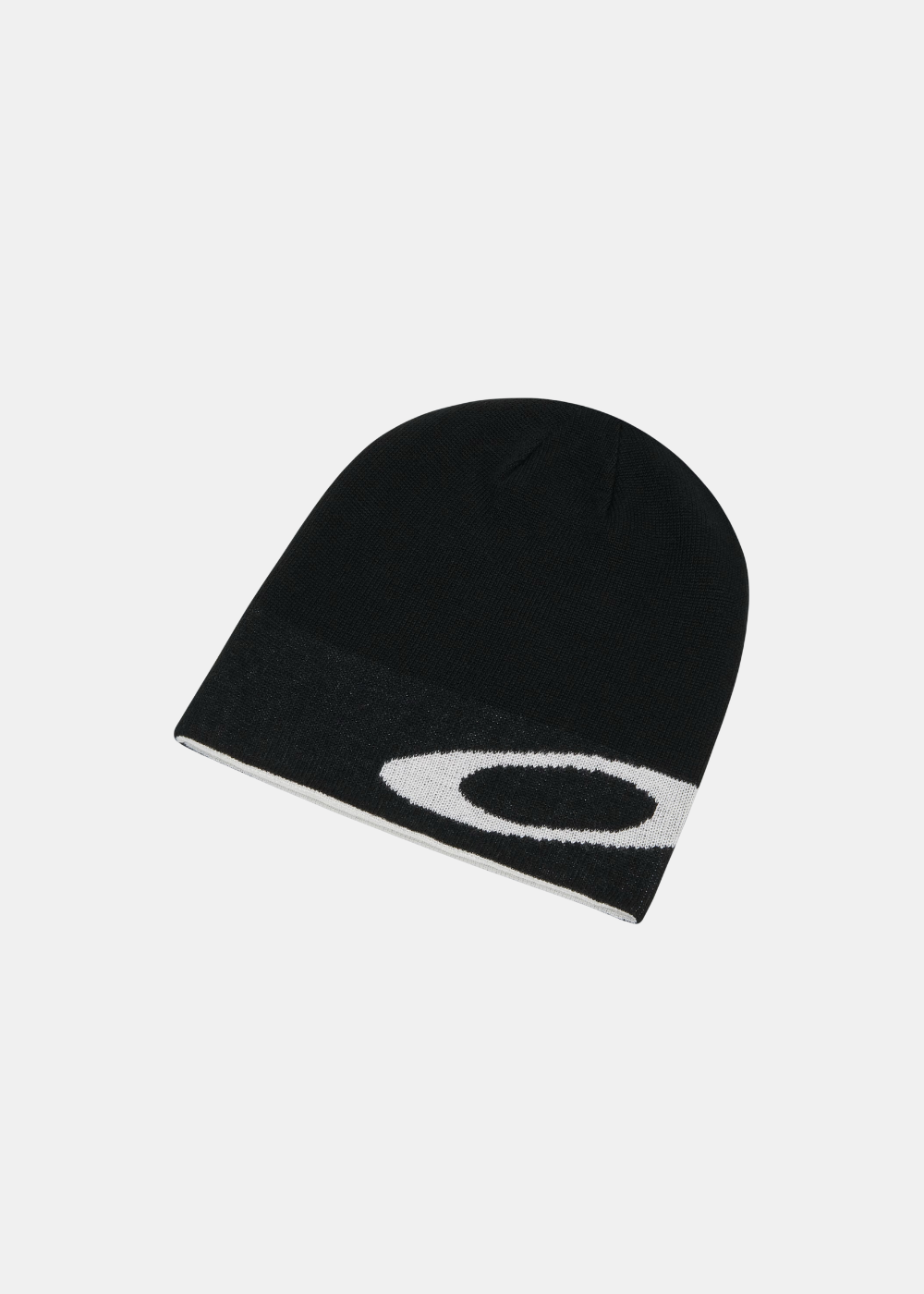 Packshot de face du bonnet homme Oakley Mainline réversible noir avec grand logo Ellipse blanc sur le bord