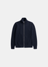 Packshot de face du cardigan zippé homme Norse Projects Hagen en laine bleu marine à plat