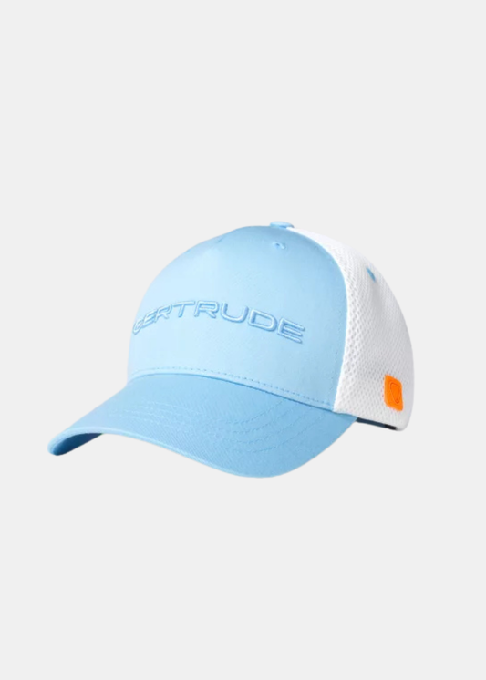 casquette gertrude benja bleu de face sur fond blanc