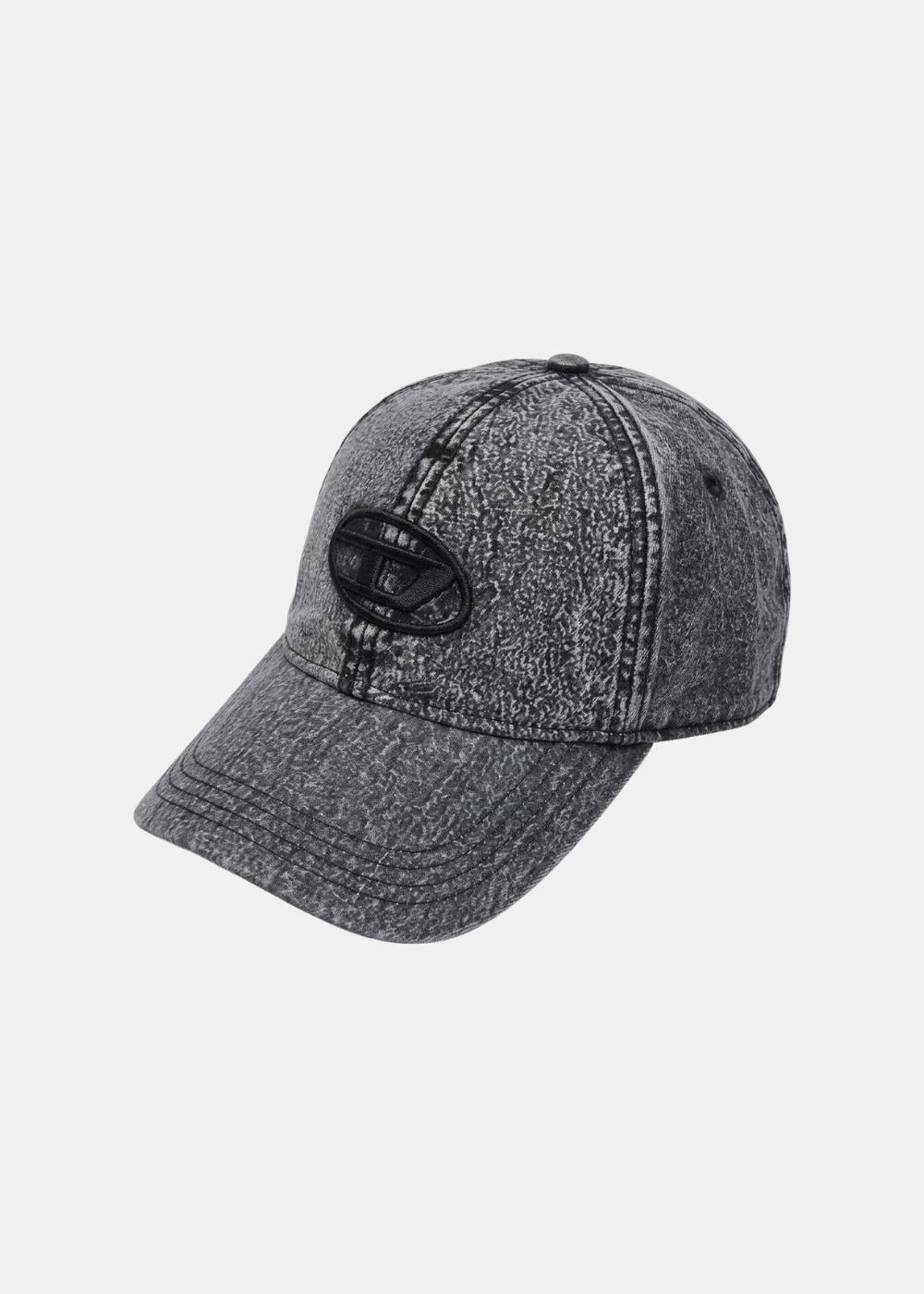 Casquette Diesel en denim noir délavé effet washed avec patch logo D en métal sur l'avant