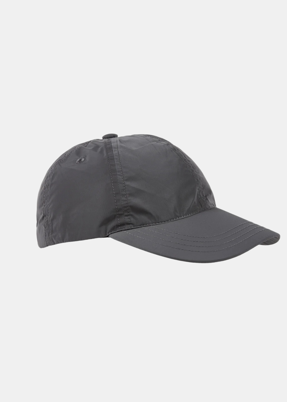 Casquette A.P.C. en nylon technique gris foncé vue de profil avec visière courbée