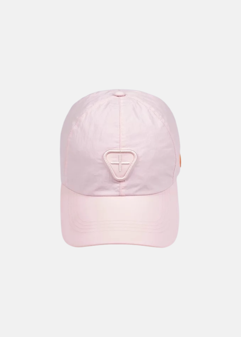 Vue de face de la casquette Gertrude Jaron rose avec logo écusson brodé et visière surpiquée