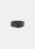 vue de face sur fond blanc de la ceinture diesel boucle noir et en cuir noir