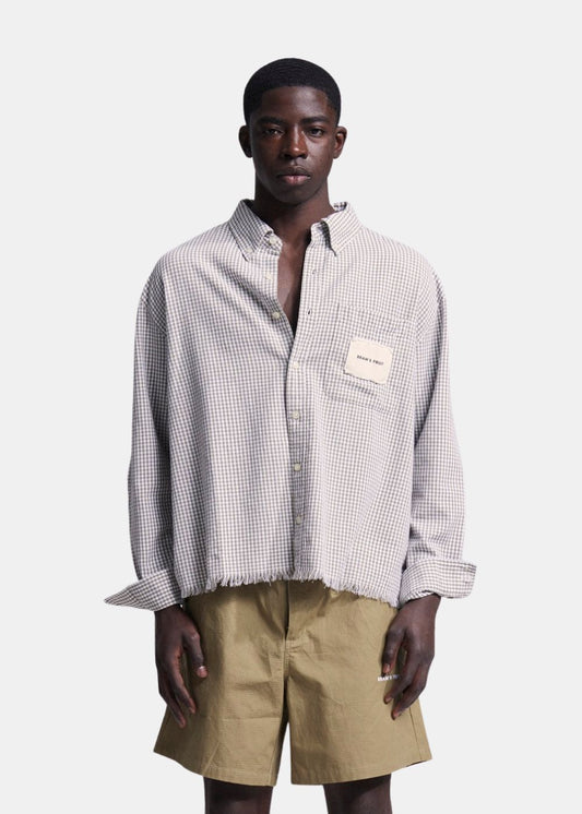 Chemise boutonnée Bram's Fruit à motif vichy olive avec coupe cropped et ourlet effiloché