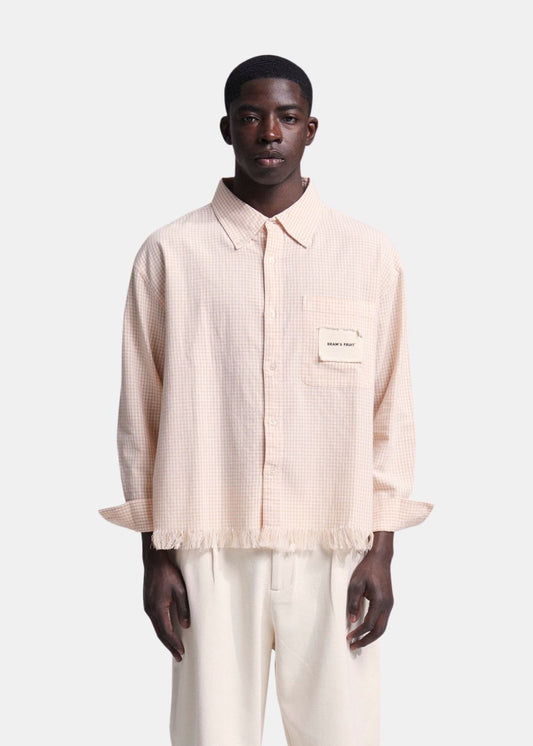 Chemise boutonnée Bram's Fruit orange à motif vichy, coupe cropped et finitions usées