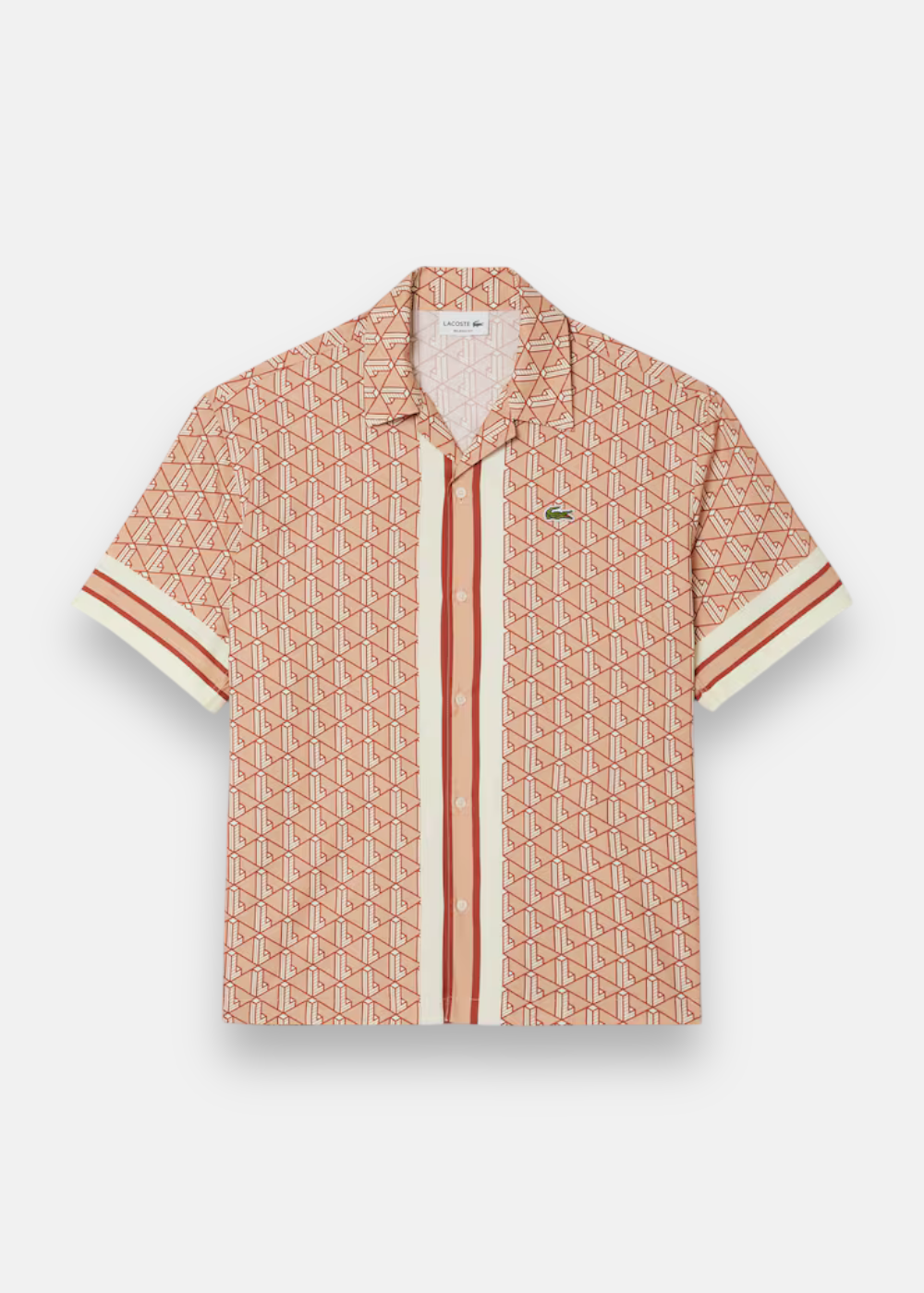 chemise Lacoste monogramme beige et rouge cuivré a plat