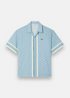 chemise Lacoste monogramme bleu et blanc cassé a plat