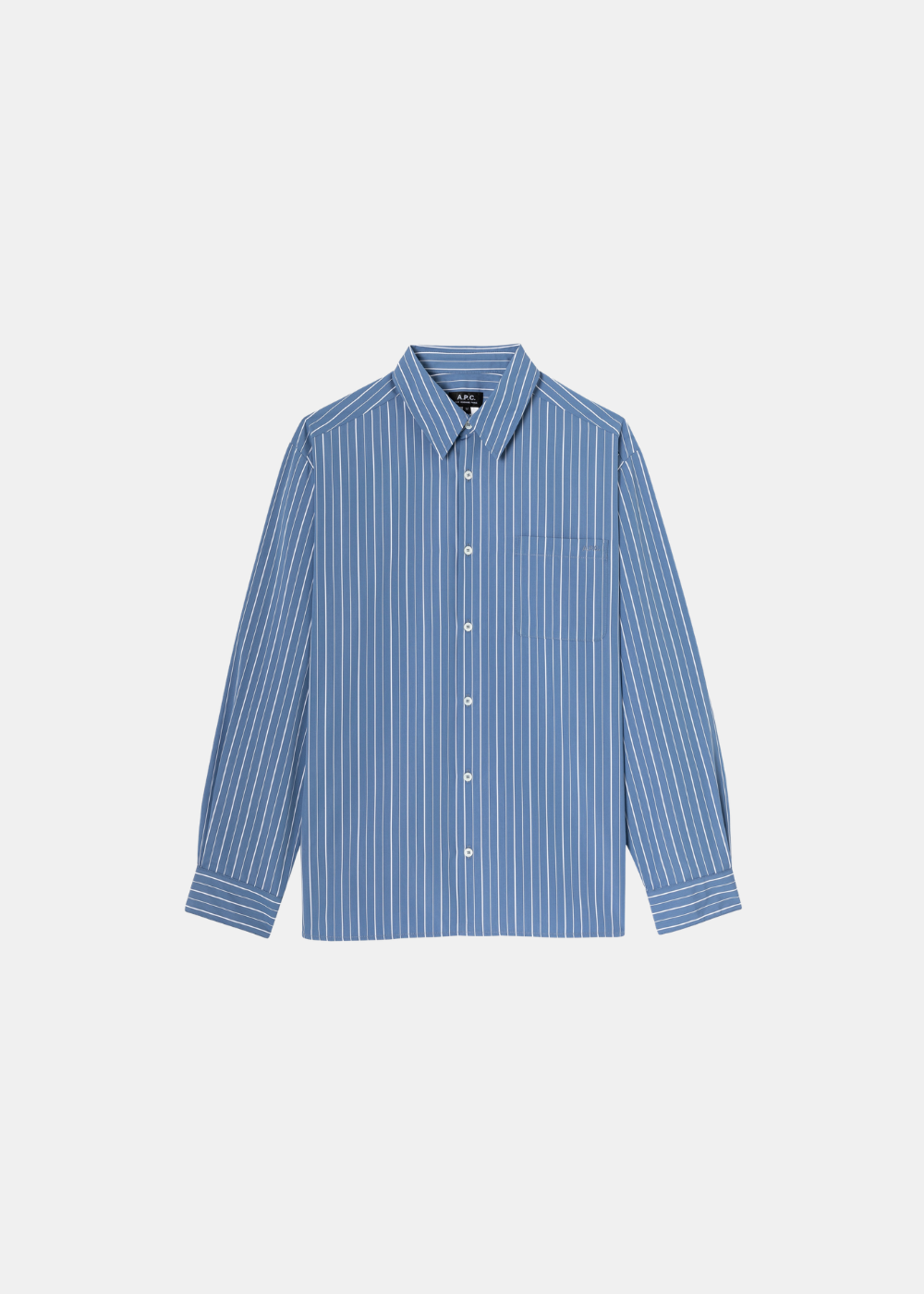 Chemise Homme A.P.C. Malo Logo en coton italien bleu à rayures blanches avec poche poitrine vue de face