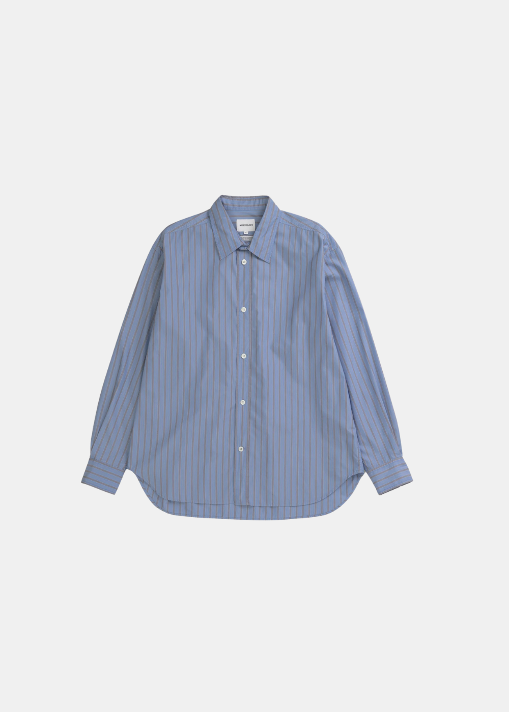 Chemise Homme Norse Projects Espevik en popeline italienne bleue à rayures verticales, vue de face