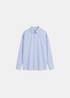 Packshot de face de la chemise à manches courtes rayée bleue et blanche Last Call For