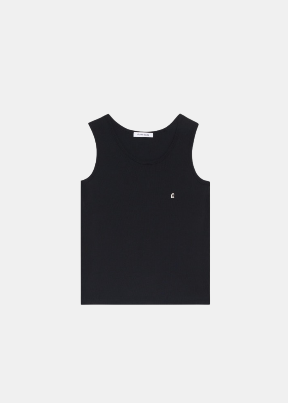 Débardeur noir Études Studio Tanktop E en coton biologique côtelé avec logo "É" blanc brodé sur la poitrine.