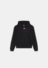 Packshot de face du sweat à capuche Diesel S-NORM noir présentant la poche kangourou et le logo métallique.