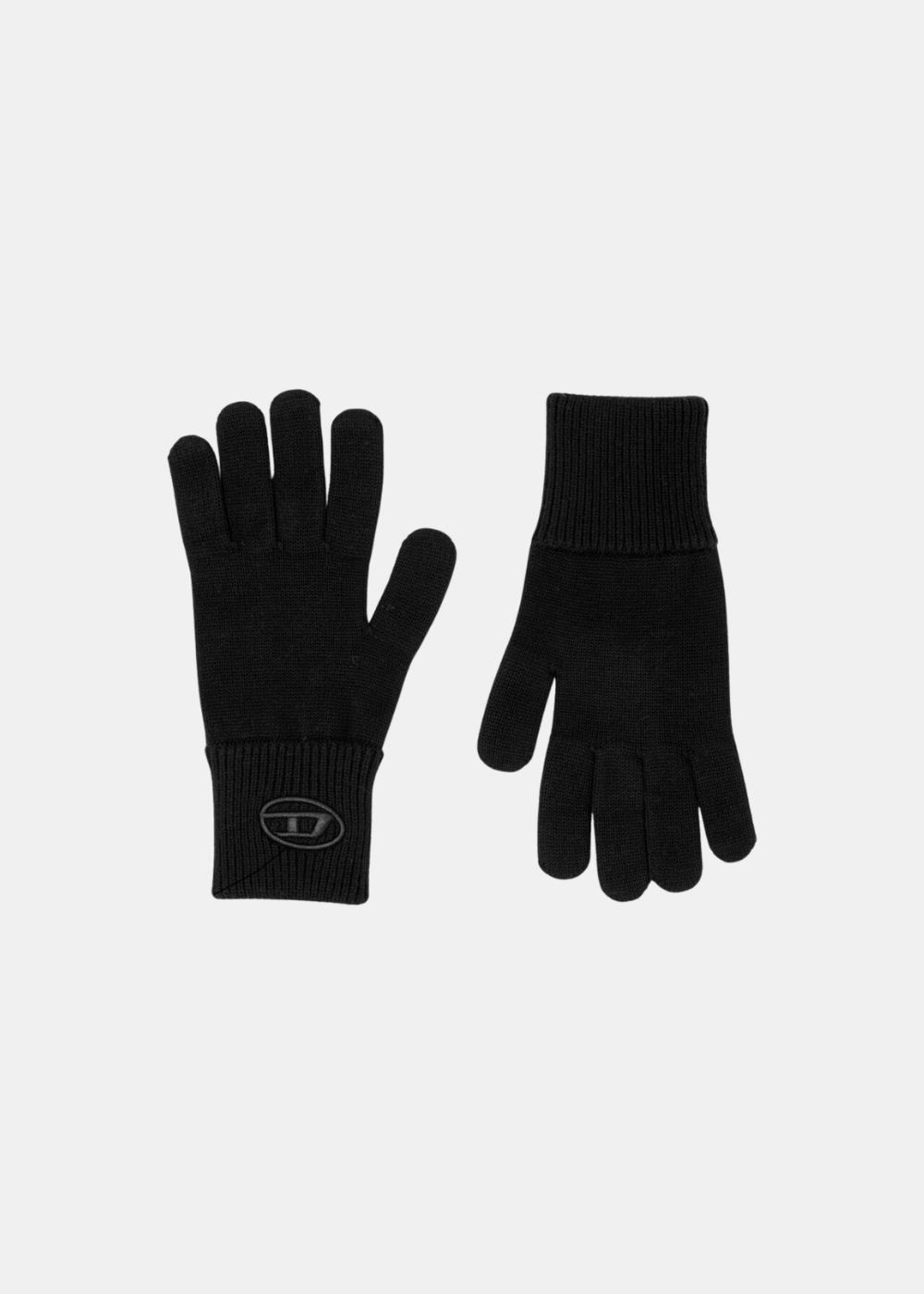 Paire de gants en maille laine et coton noirs Diesel à poignets côtelés avec logo Oval D brodé