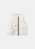 Gilet utilitaire Stone Island blanc en ripstop, vue de face avec zip central et multiples poches plaquées à rabat