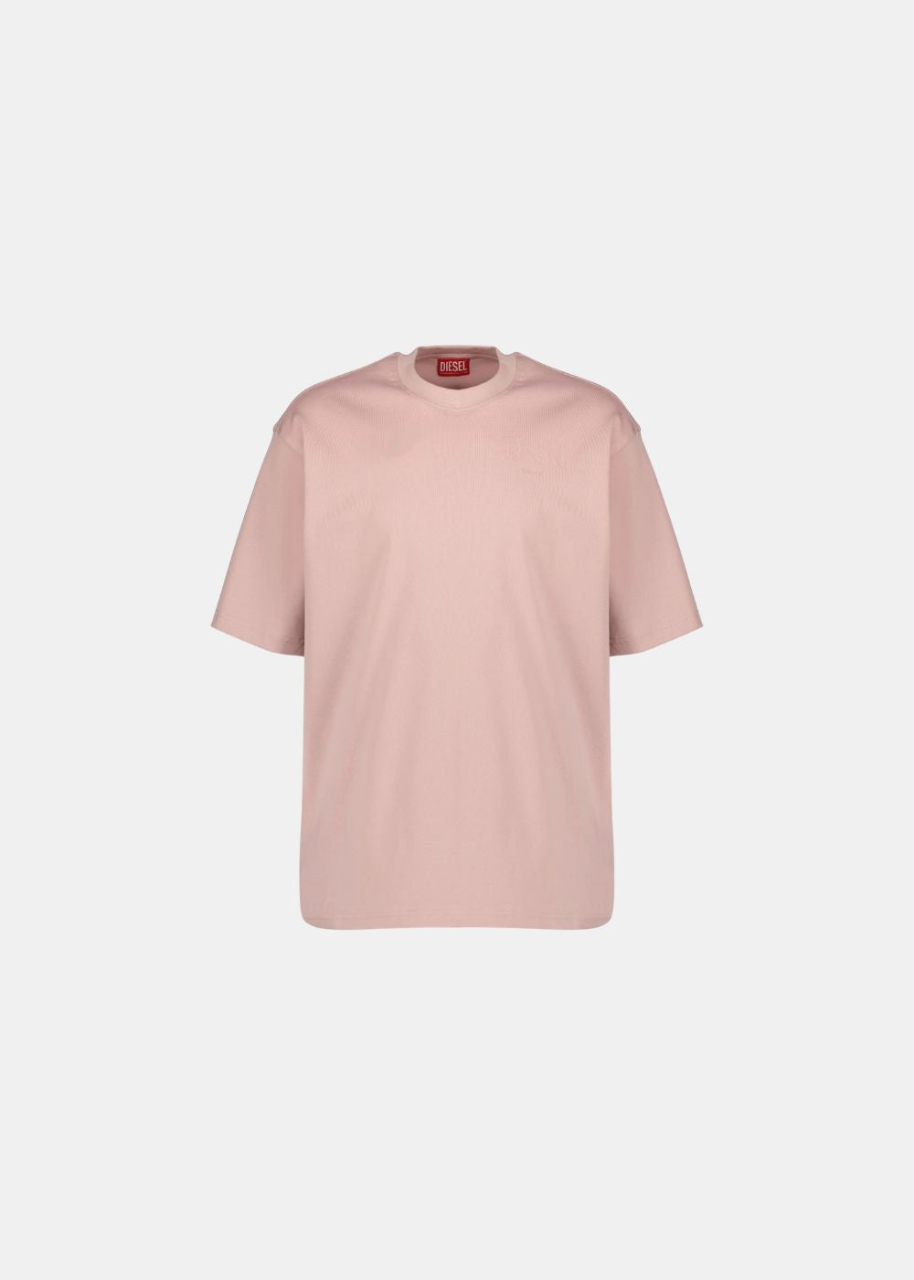 Homme - T-shirt Diesel rose pâle en coton avec logo  sur la poitrine. Vue de face à plat sur fond blanc.