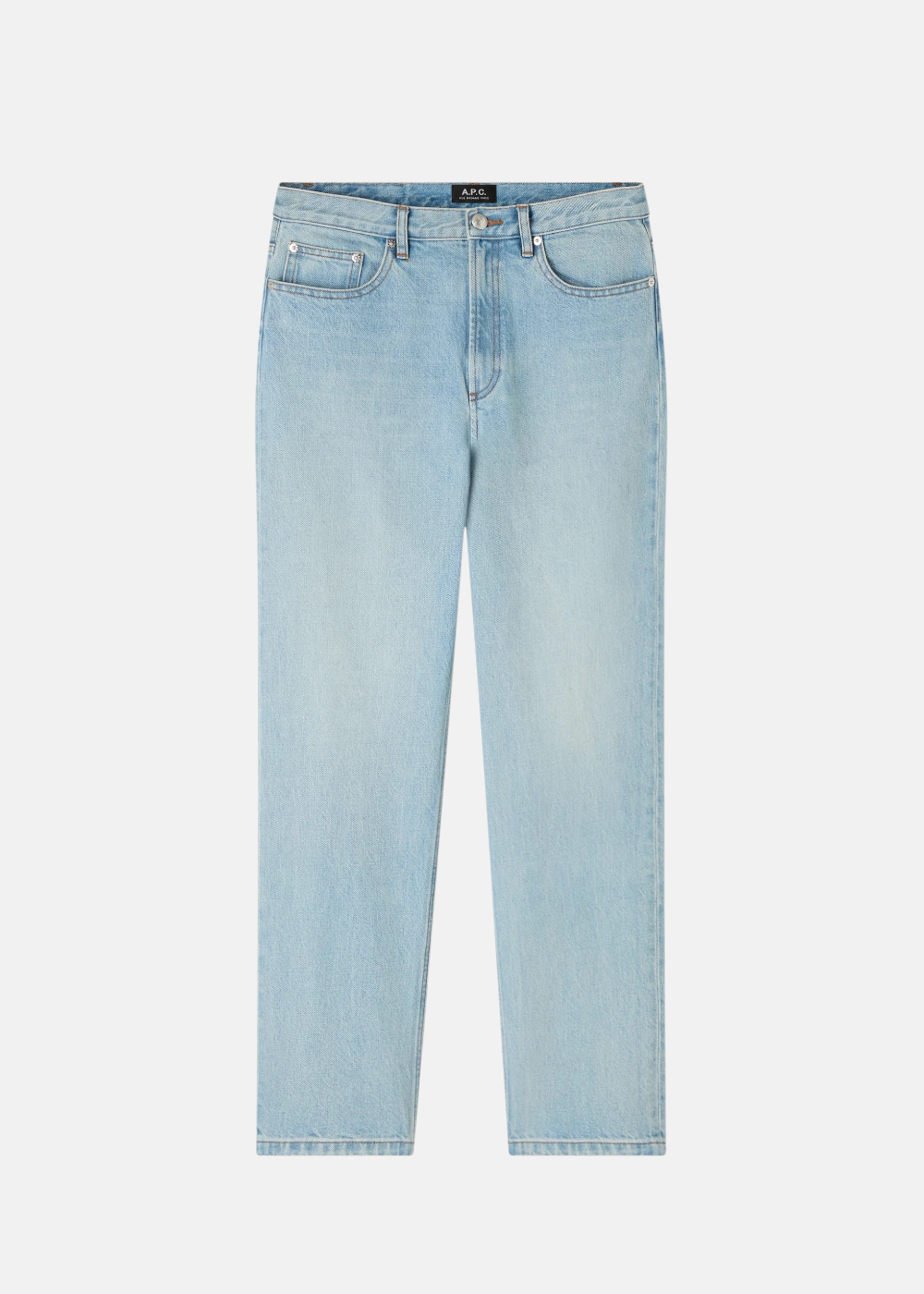 Packshot de face du jean A.P.C. Martin coupe droite ample en denim bleu clair délavé