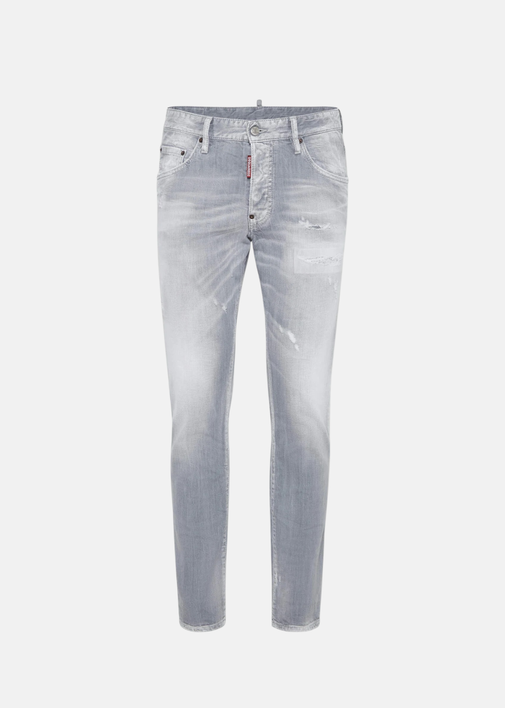 Jean Dsquared2 Skater gris clair délavé brushed, coupe slim, avec des détails usés, vu de face sur fond neutre.