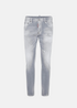 Jean Dsquared2 Skater gris clair délavé brushed, coupe slim, avec des détails usés, vu de face sur fond neutre.