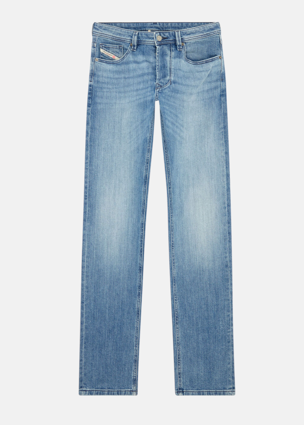 Jeans Diesel 1985 Larkee regular bleu, coupe droite, posé à plat, denim confortable.