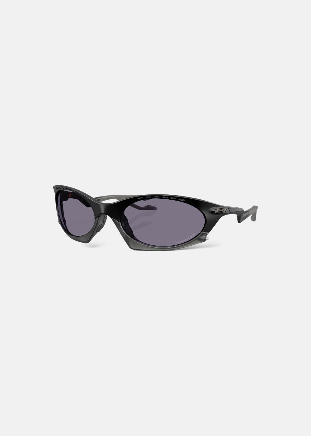 lunettes Oakley Plantaris monture Matte Black verres Prizm™ sans le nez amovible  de trois quart sur fond gris