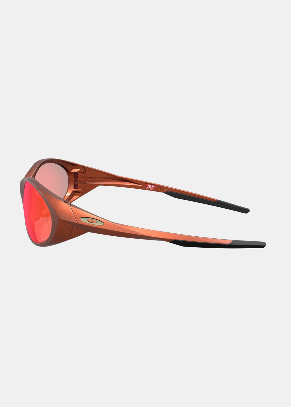 Vue de profil des lunettes de soleil Oakley Eye Jacket Redux Forge Fire orange avec logo ovale sur la branche