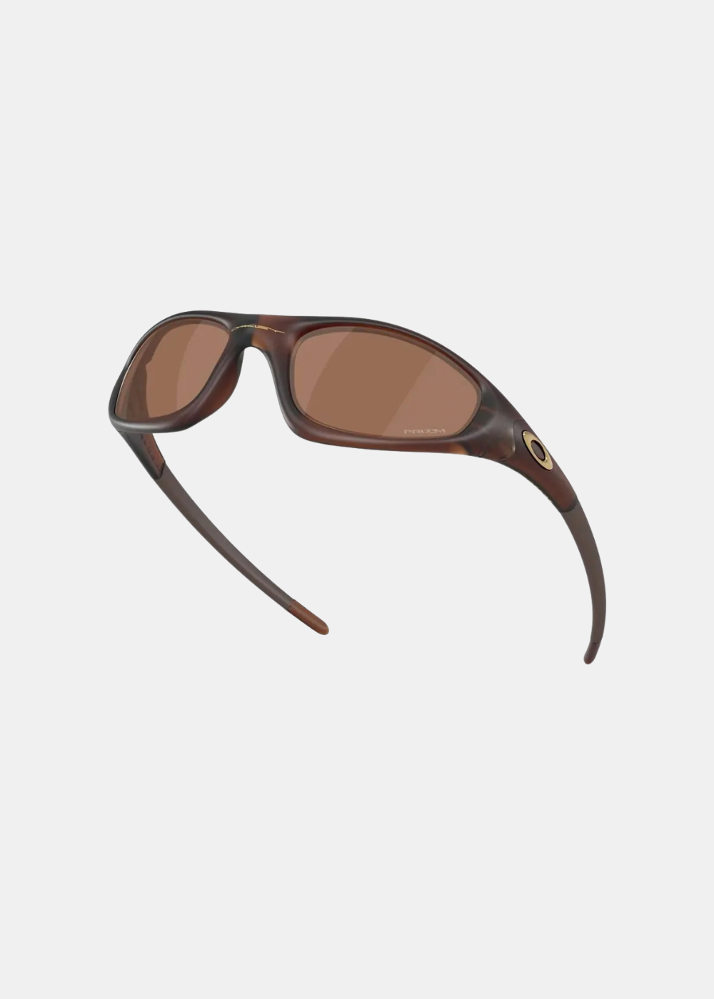 Vue en plongée des lunettes de soleil Oakley MUZM Straight Jacket 99 Matte Rootbeer montrant la courbure de la monture