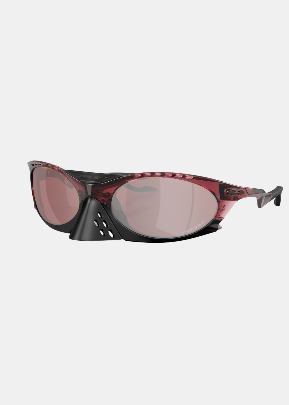 Lunettes de soleil Homme Oakley Plantaris Basecamp transparent iron red avec cache-nez noir vue de trois-quarts