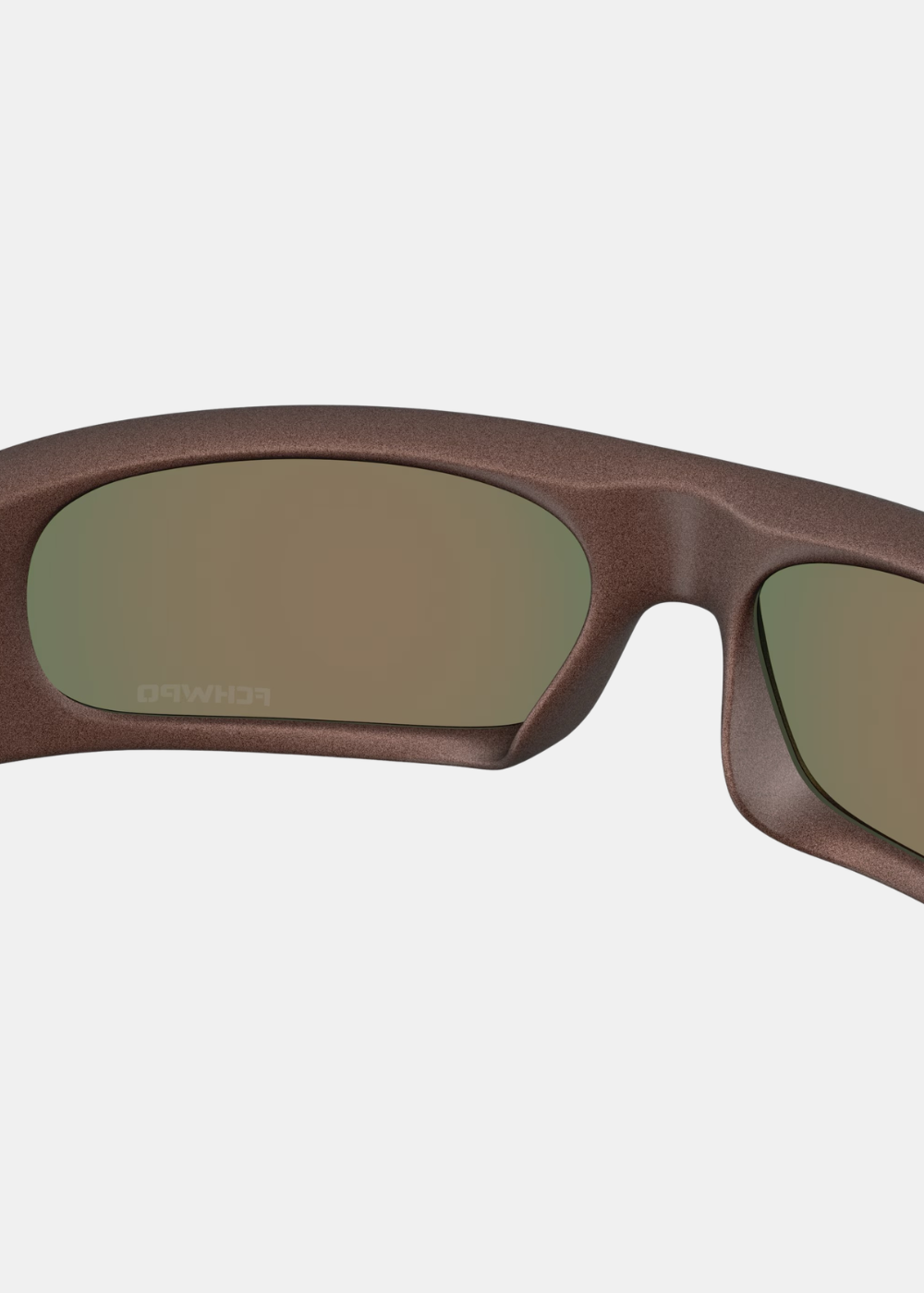 Vue rapprochée de l'intérieur des verres des lunettes Oakley Highland avec le marquage FCHWPO en transparence