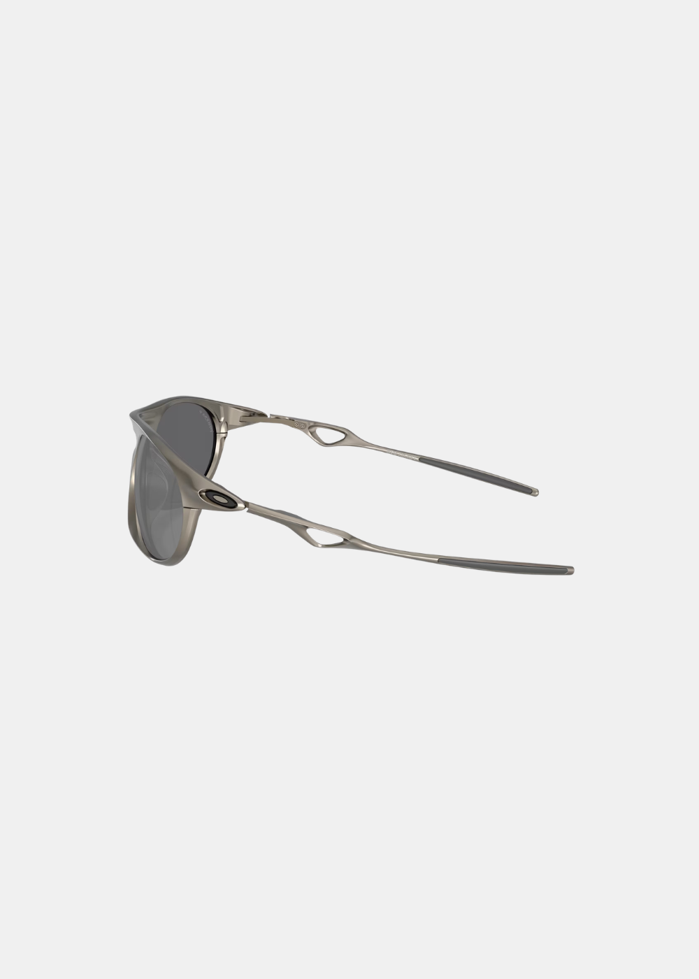 Packshot de profil des lunettes Oakley Neo Jacket, illustrant la finesse de la branche métallique ajourée avec son design sculptural et ses manchons adhérents gris