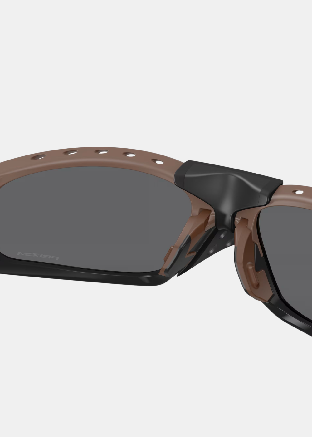 Lunettes Oakley Plantaris SQ marron mahogany vues de l'arrière montrant les manchons de branches et les plaquettes de nez gris.