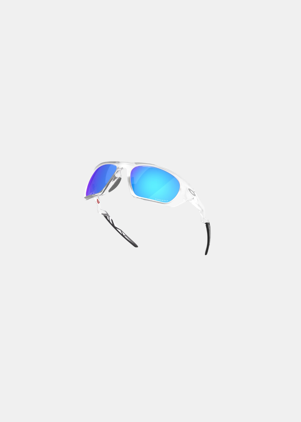 Packshot en vue plongeante de trois-quarts face de lunettes de soleil de sport Oakley Lateralis transparentes aux verres bleus