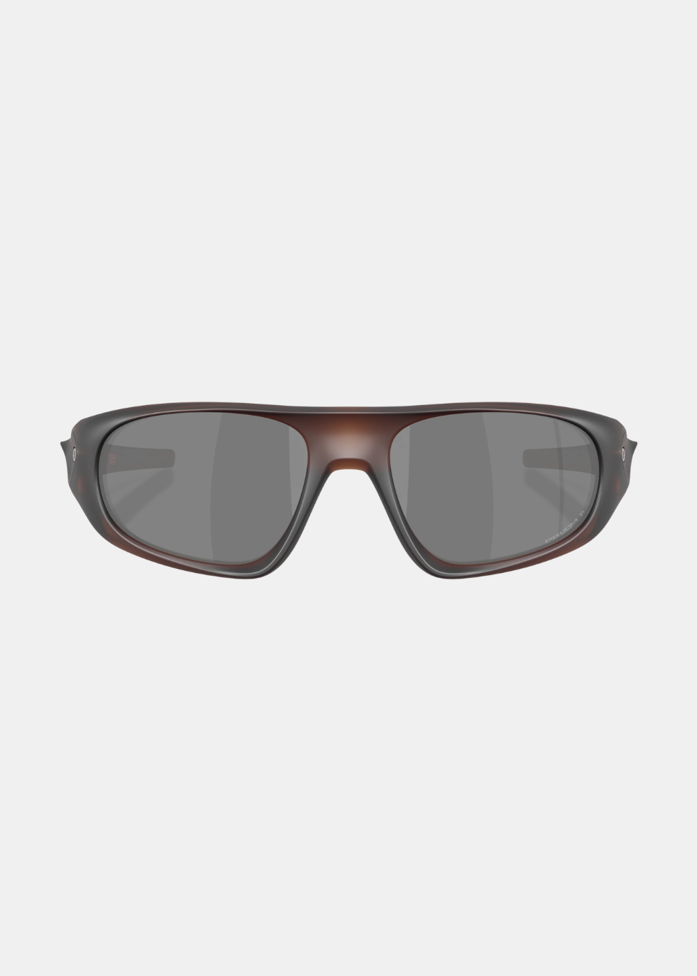 Lunettes de soleil Oakley Neoforma marron à monture enveloppante et verres polarisés gris, vue de face.