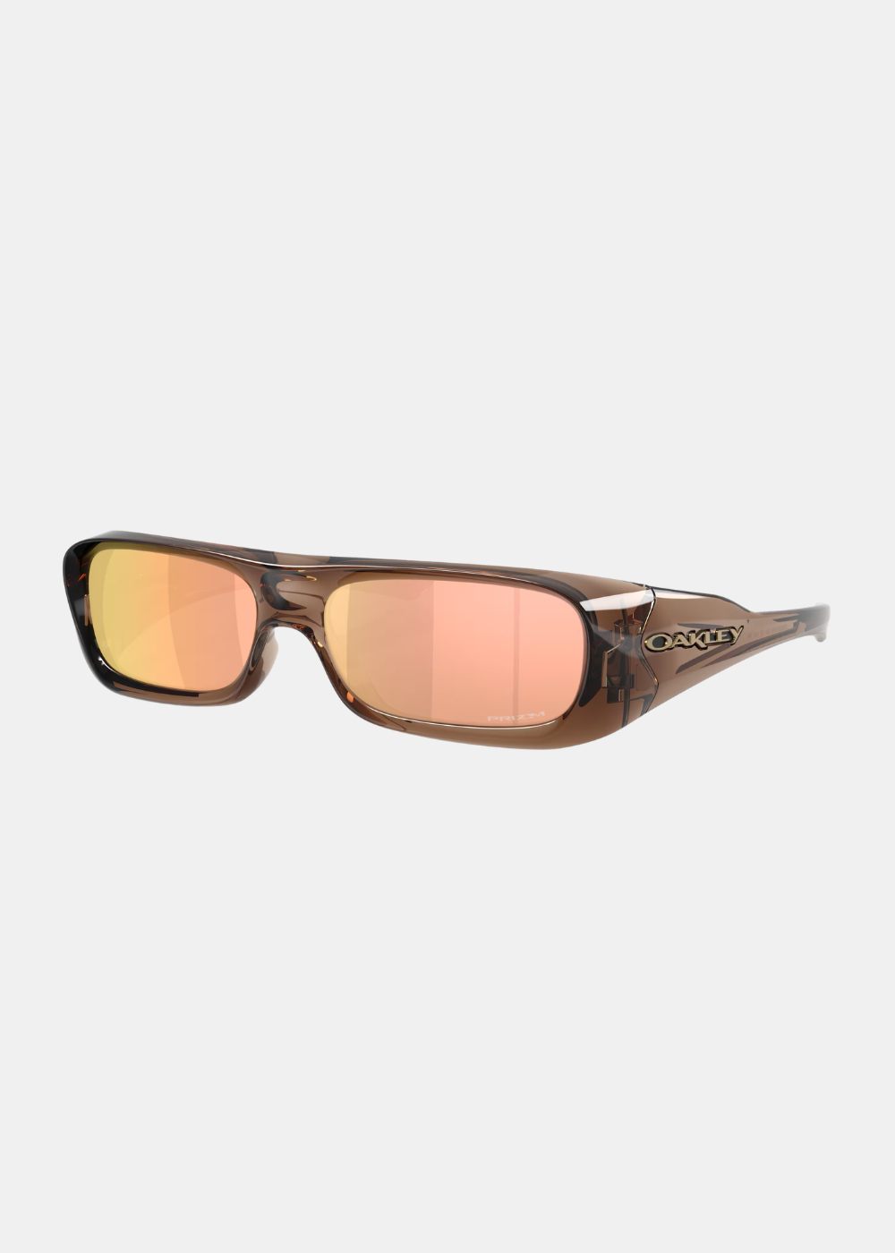 Lunettes de soleil Oakley Permian avec monture enveloppante marron translucide et verres miroir dorés Prizm