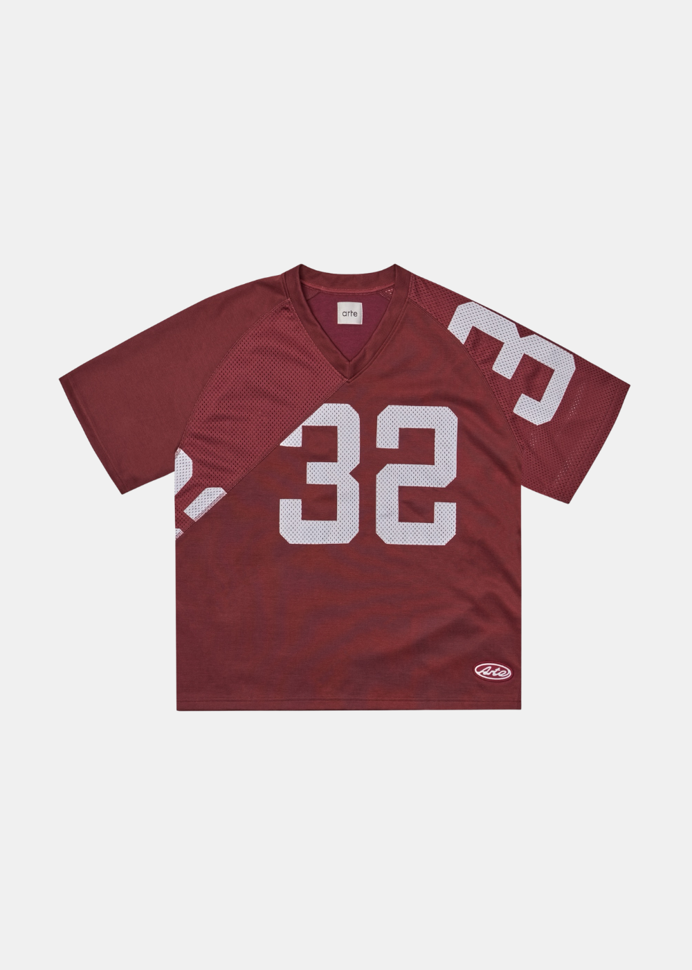 Maillot de football américain Arte Antwerp bordeaux avec numéro 32 blanc et col en V