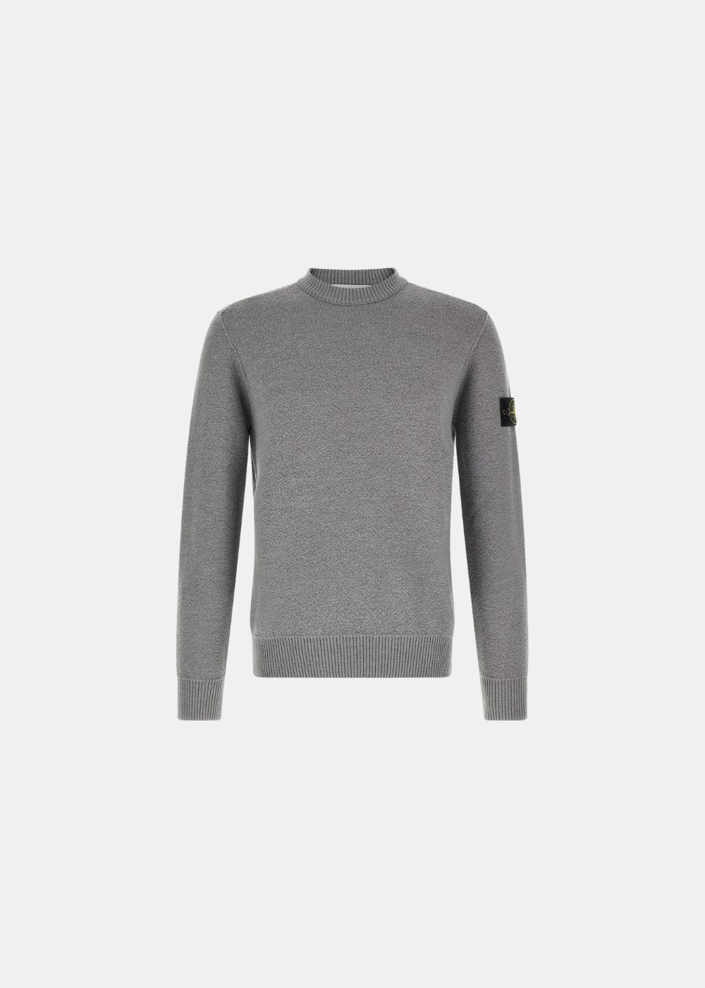 packshot de face du Pull stone island col rond pure laine RWS - gris cendré