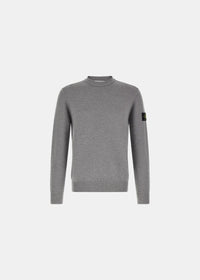 packshot de face du Pull stone island col rond pure laine RWS - gris cendré