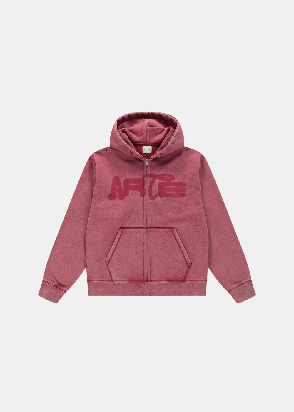 packshot de face du Sweat-shirt à Capuche Zippé Arte délavé - rouge