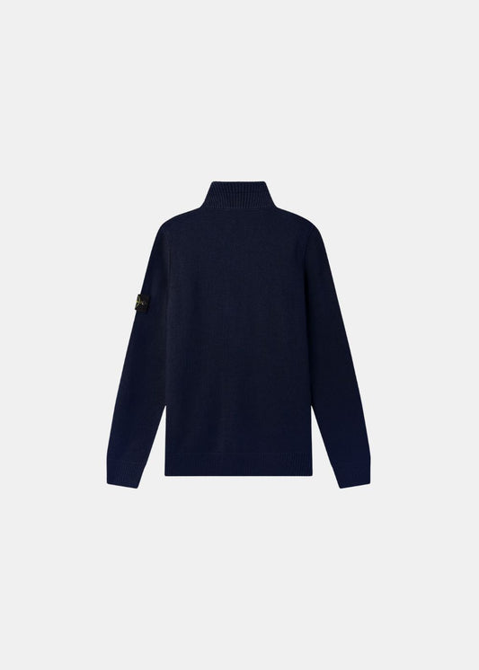 packshot vue arriere du Pull stone island col montant zippé patte boutonnée - marine